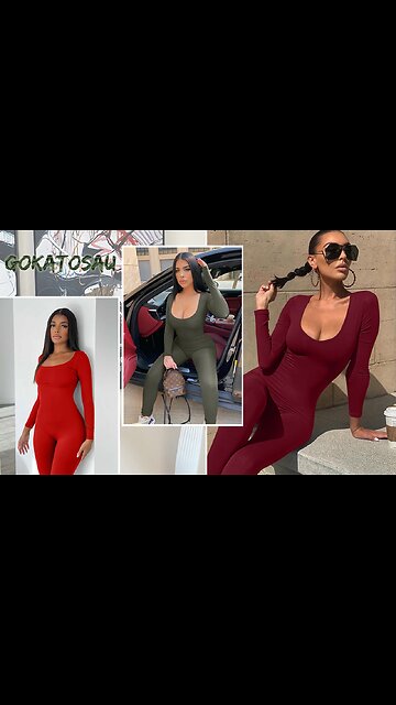 GOKATOSAU Long Sleeve Bodycon Solid Rompers Jumpsuits & Club Outfits🔥
