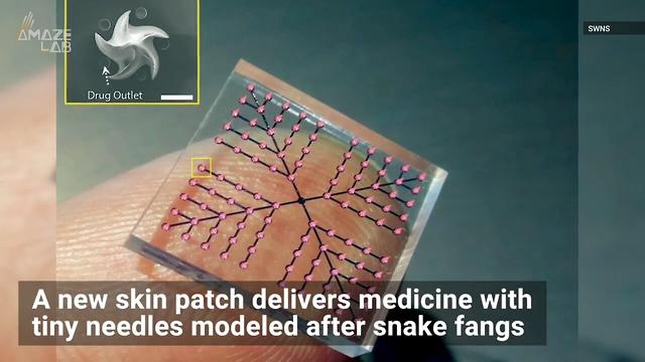 Skin patch injects medicine into human in less than 15sec, 100 invisible "snake fang" needles💉☠️💉