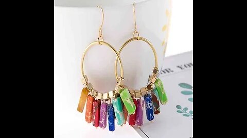 MULTI - COLORED STONE DANGLE EARRINGS