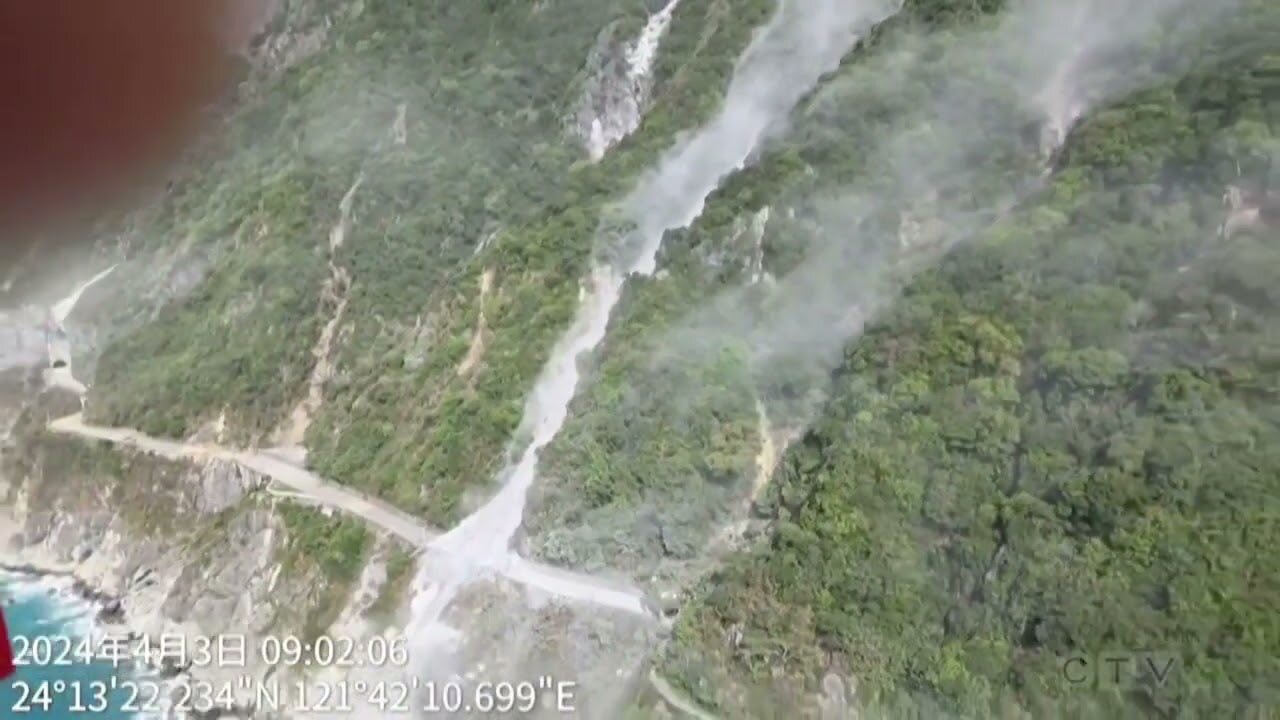 Video shows landslides in Taiwan after powerful earthquake