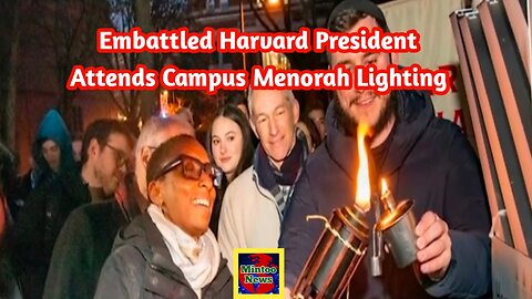Embattled Harvard president attends campus menorah lighting