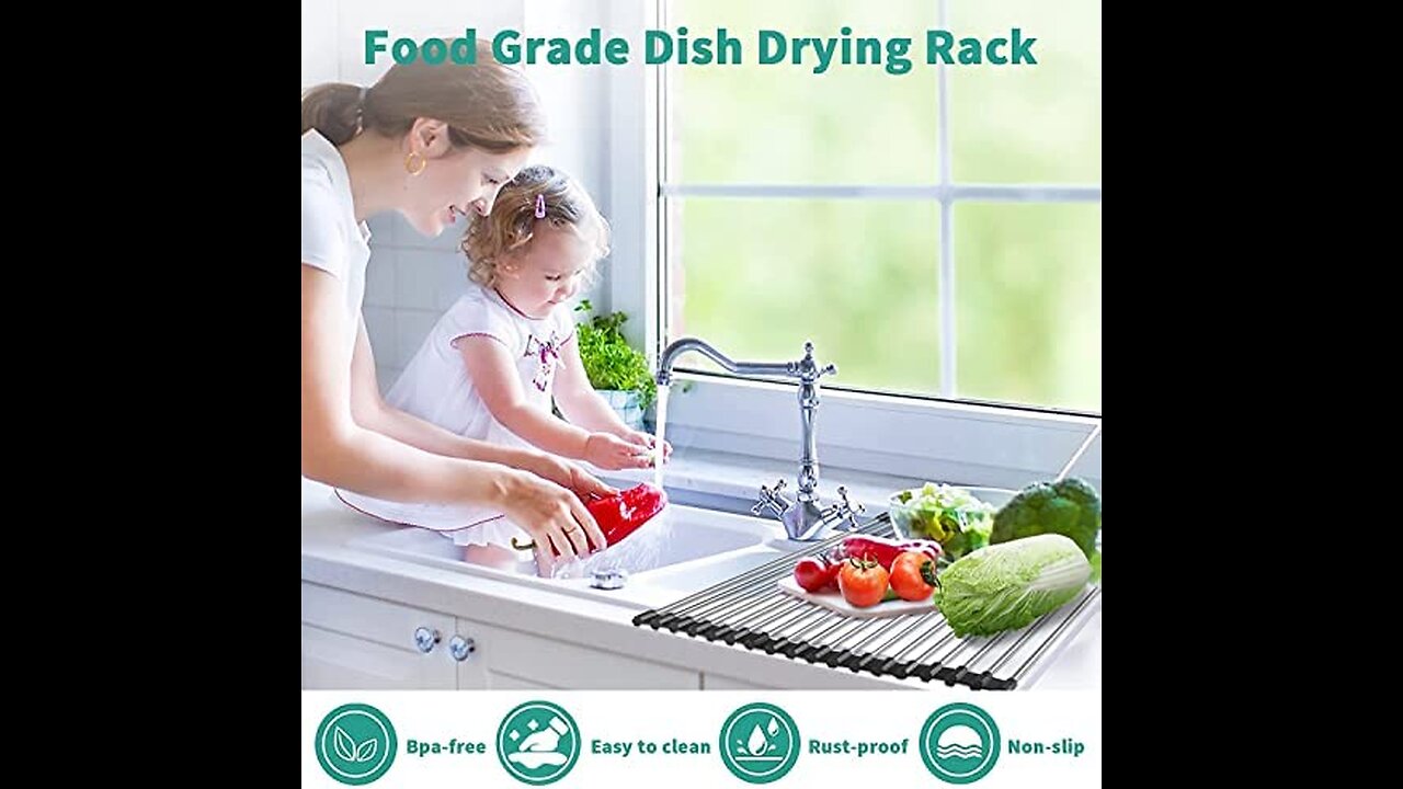 Dish Drying Rack, Roll-Up JIMEJV Heat Resistant Multipurpose Over The Sink Dish Drying Rack ,16...