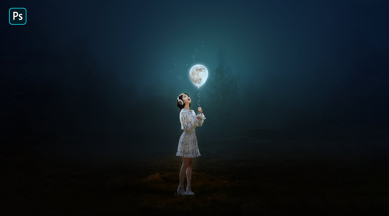 Moon Balloon With Girl Surreal Photoshop Manipulation