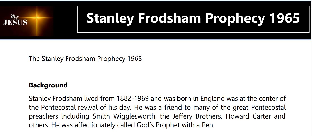 STANLEY FRODSHAM ~ 1965 PROPHECY