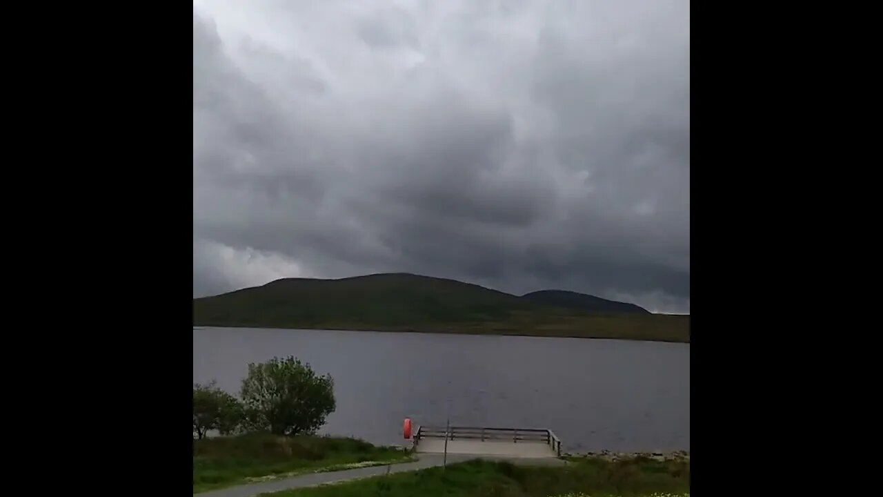 Spelga Dam reservoir view on a cloudy day, Northern Ireland