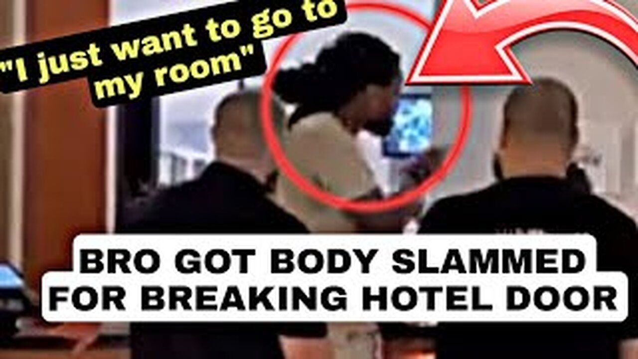 drunk guy kicks in hotel front door before getting dropped by a cop