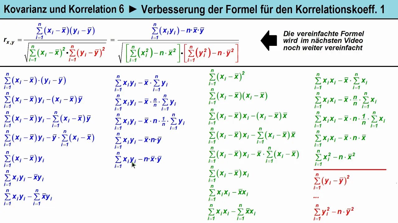 Kovarianz und Korrelation 6 ► Alternativ-Formel für Korrelationskoeffizient (Beweis)
