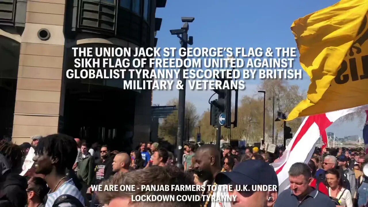 Sikh Flag Of Freedom In London Alongside The Union Jack & St George’s Cross - Anti Globalist Protest