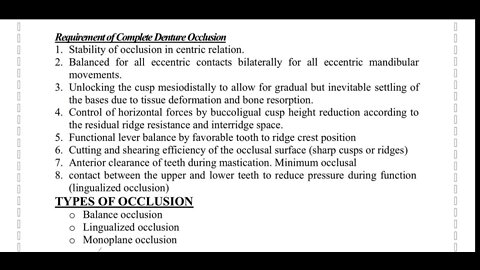 Prosthodontics L1 (Occlusal Concepts in complete denture)