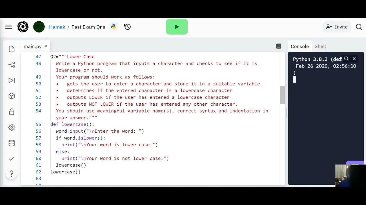 Python Tutorial - Lower case checker - GCSE Exam Question