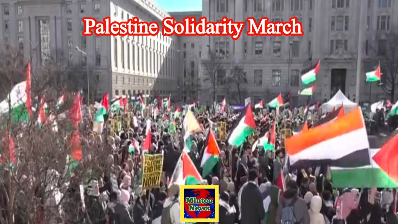 Tens of thousands march in Washington, DC in solidarity with Palestine