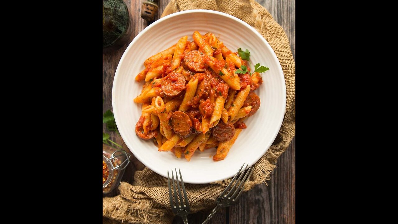 Quick & easy penne with smoked sausage