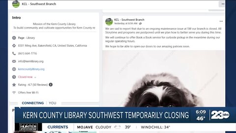 Southwest Branch Library temporarily closed due to maintenance