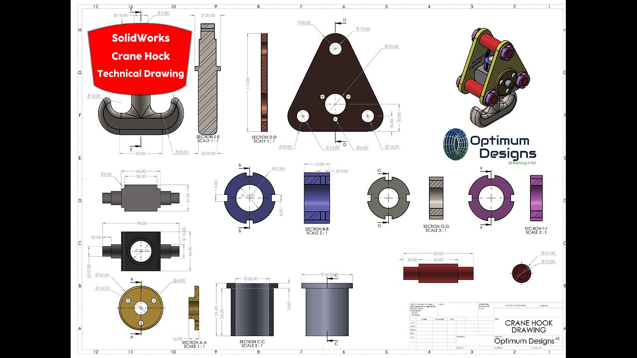 SolidWorks Tutorial~How to Design #crane #hook & Assembly #solidworkstutorial #crane #drawing