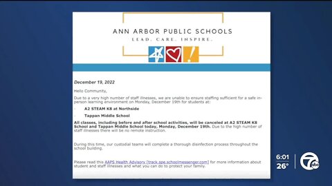 High number of sick staff forces Ann Arbor Public Schools to close 2 schools; 4 were closed on Friday