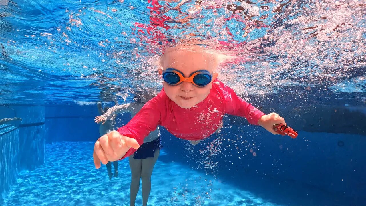 Brave Baby Swimming in the Deep