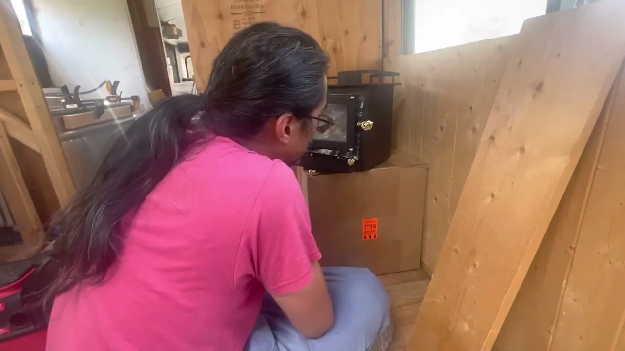 Unboxing my cubic mini #woodburning stove in my. #skoolieconversion #skoolie #buslife #vanlife