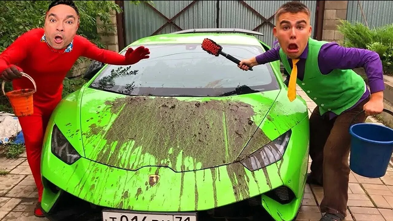 Man SMEARED with Mud Car VS Mr. Joe on Dirty Lamborghini Huracan in Car Wash.