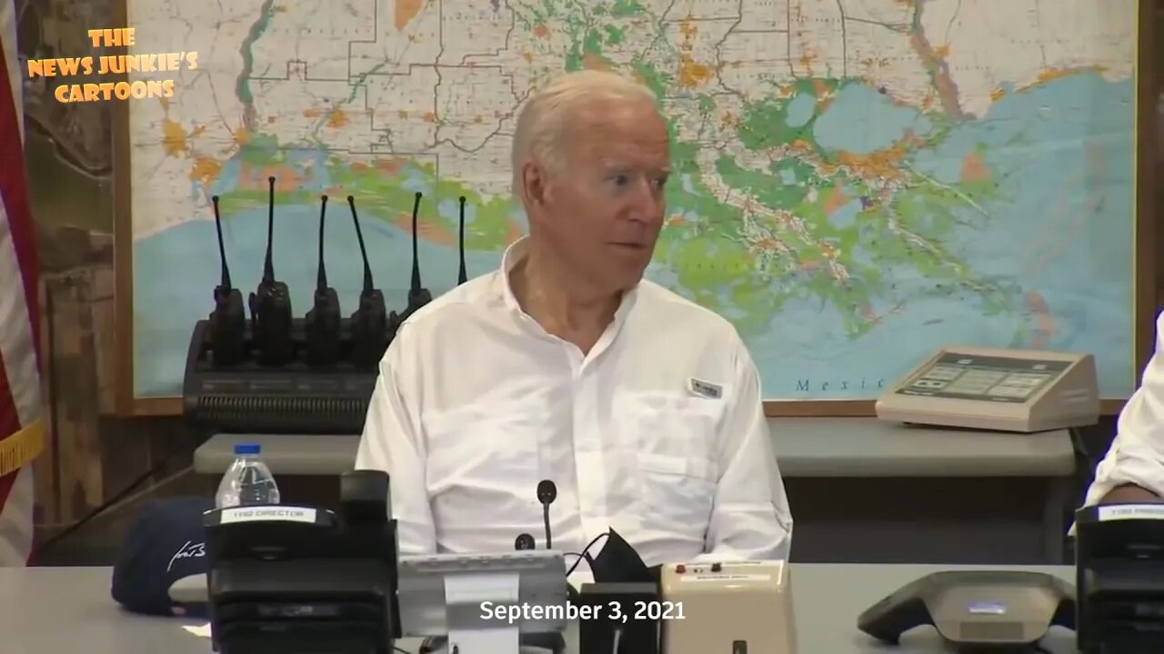 Biden leading the Hurricane Ida rescue mission meeting.