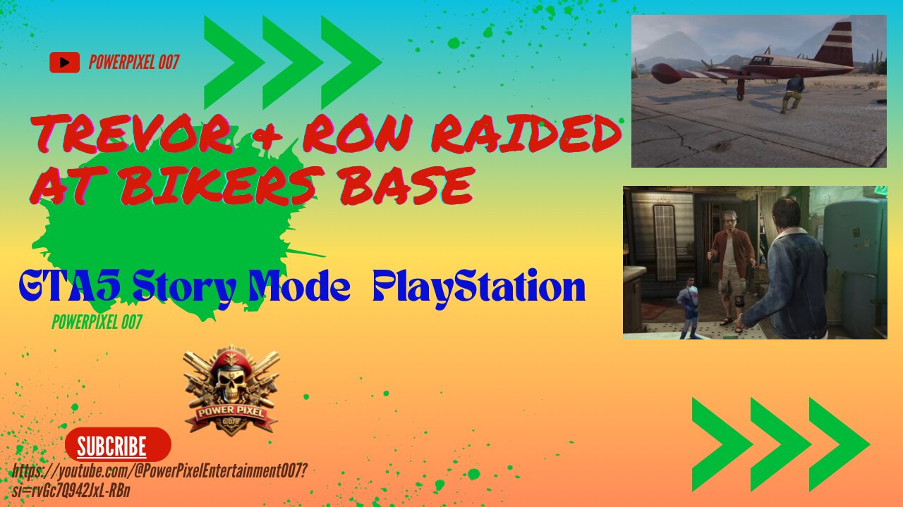 Trever and Ron raided a bikers base and took some training jets in GTA5’s Story Mode on PlayStation.