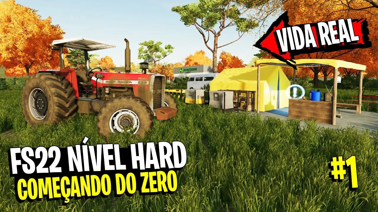 Dia 1 - Nível HARD - Comprei uma BARRACA e Um Trator - Farming SImulator 22