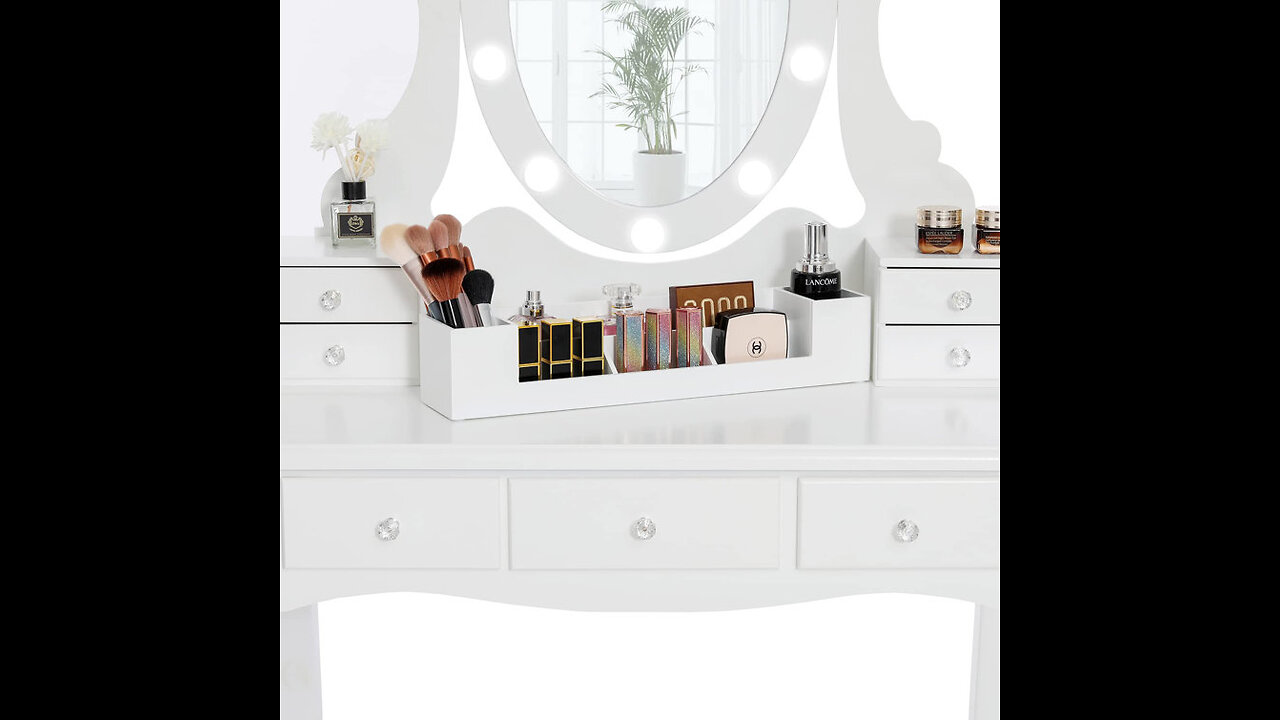 IWELL White Vanity Table Set with 3 Colors Lighted Mirror, Makeup Vanity Dressing Table with 7...