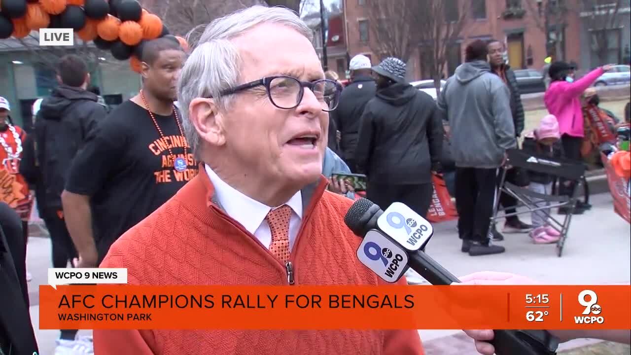 Governor Mike DeWine attends Cincinnati rally for Bengals