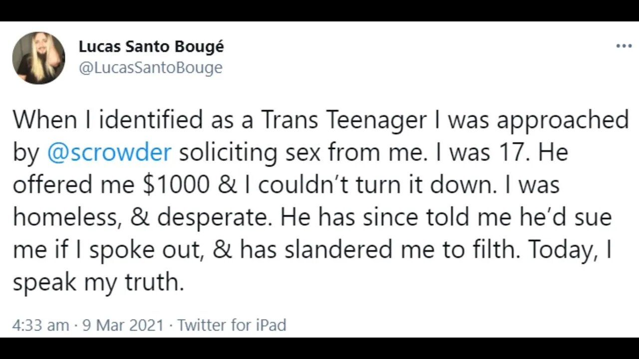 Reviewing twitter thread of new allegation against Steven Crowder