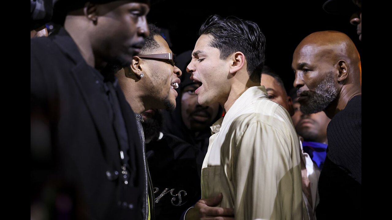 Ryan Garcia says "Ima F**k you up" to Devin Haneys face during face off