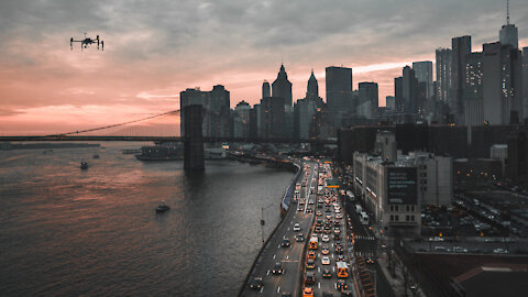 Drone footage - Drone flying over New York with Soothing piano music