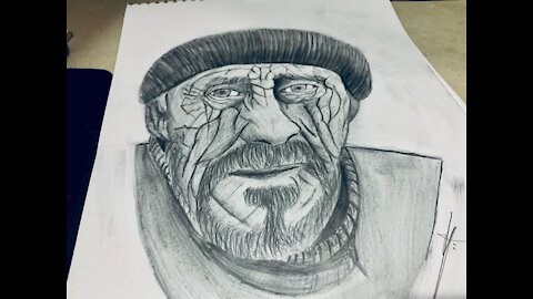 رسم شخص عجوز بالفحم