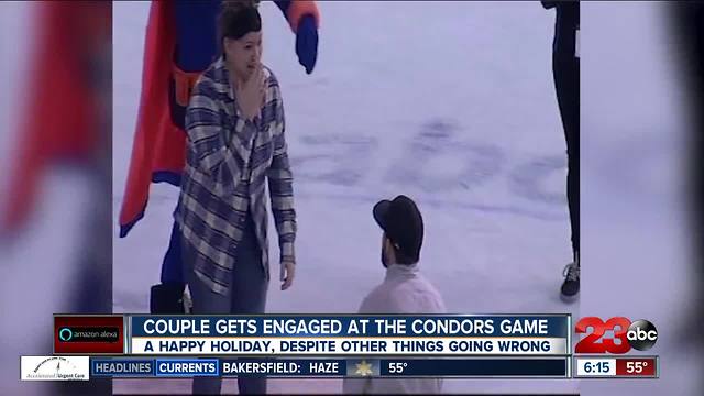 A couple gets engaged at the Condors game