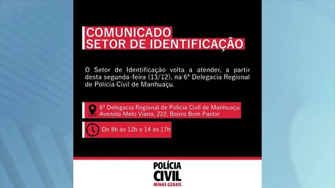 Comunicado setor de identificação da Polícia Civil em Manhuaçu
