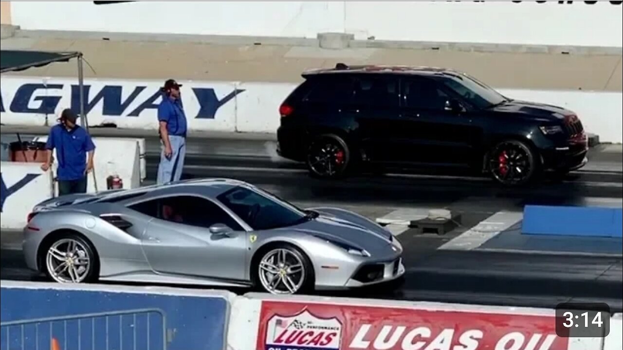 Jeep Trackhawks_SRTs vs Ferrari 488 vs Hellcats - Drag Race