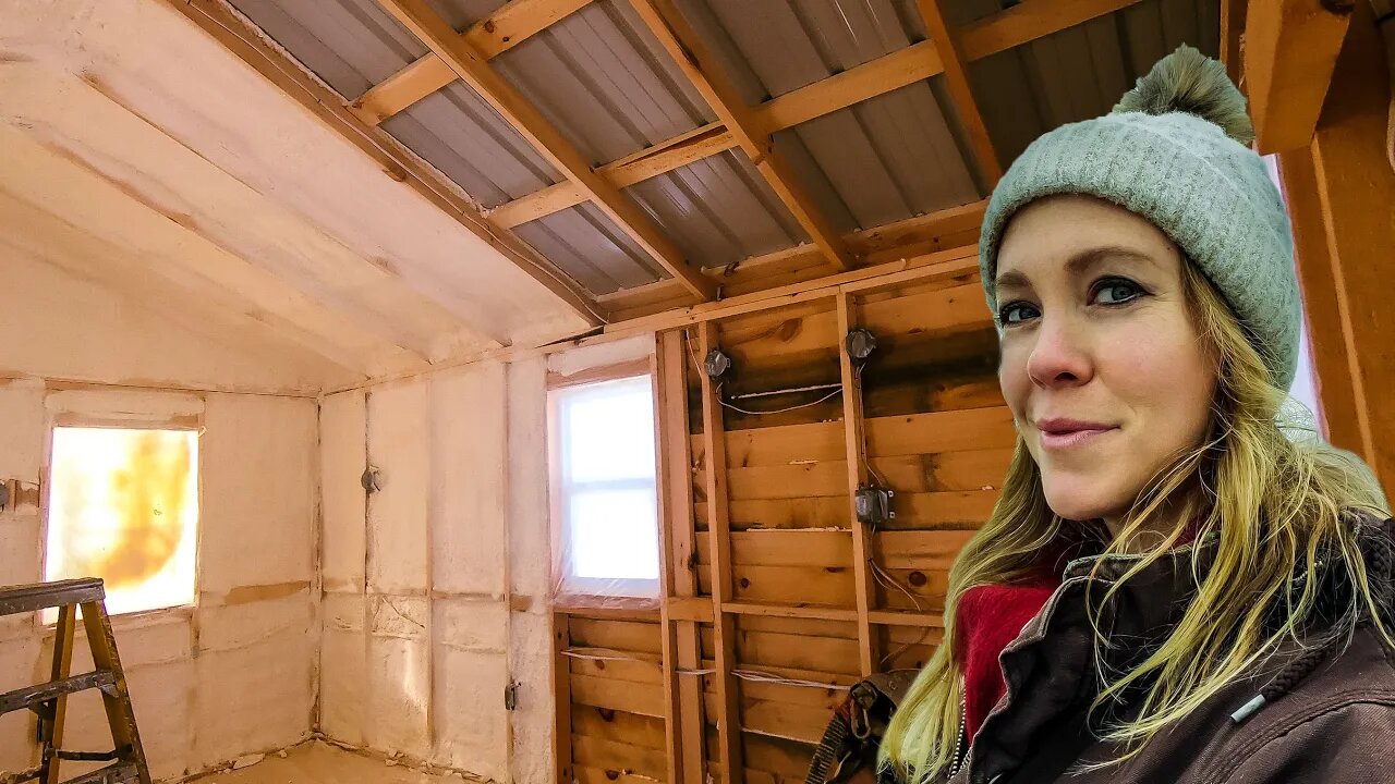 All or Nothing! Spray Foam GOING IN on the Off-Grid Shed to Cabin Build! Vlog #9