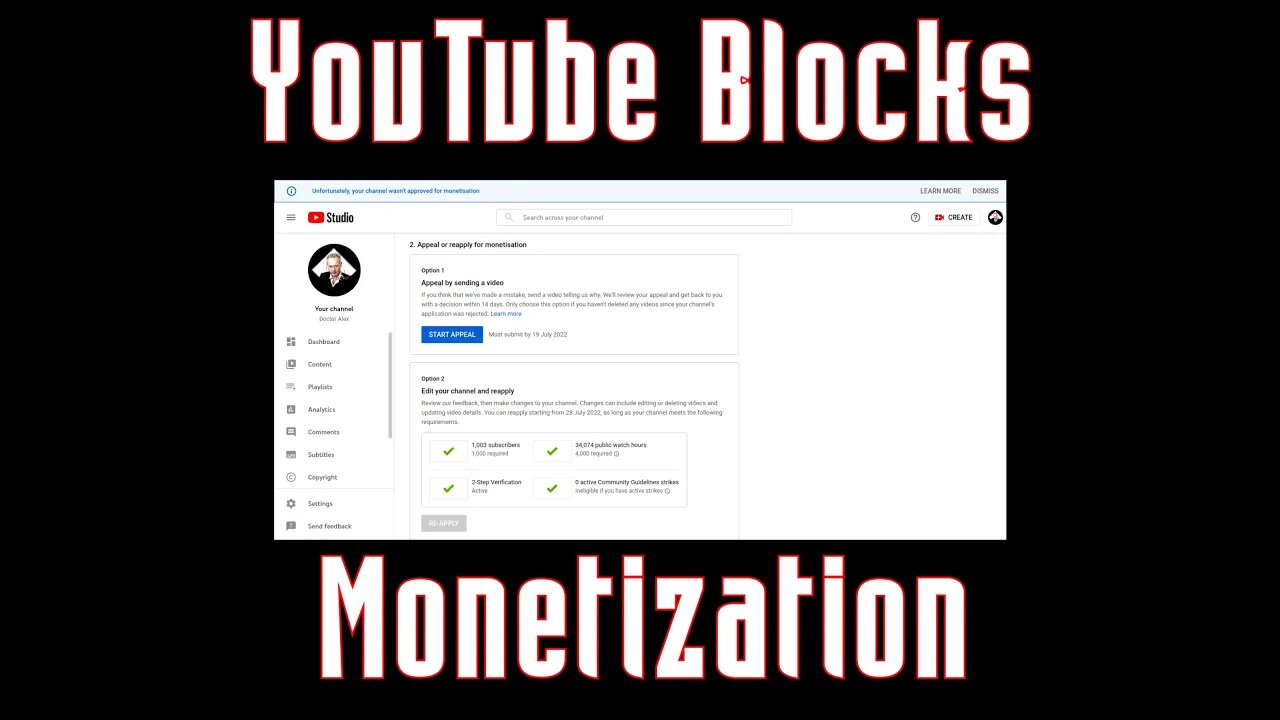 YouTube Blocks Monetization