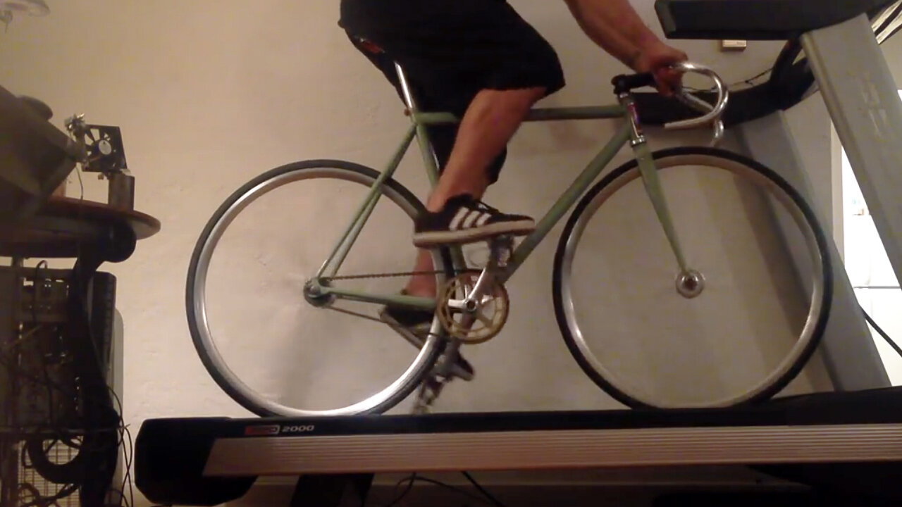 riding a bicycle, on a treadmill