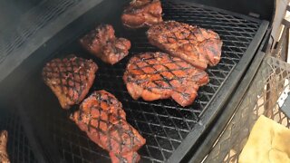 Amazing pork steaks on the offset smoker.