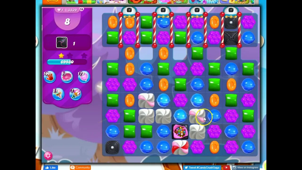 Candy Crush Level 3839 Talkthrough, 19 Moves 0 Boosters