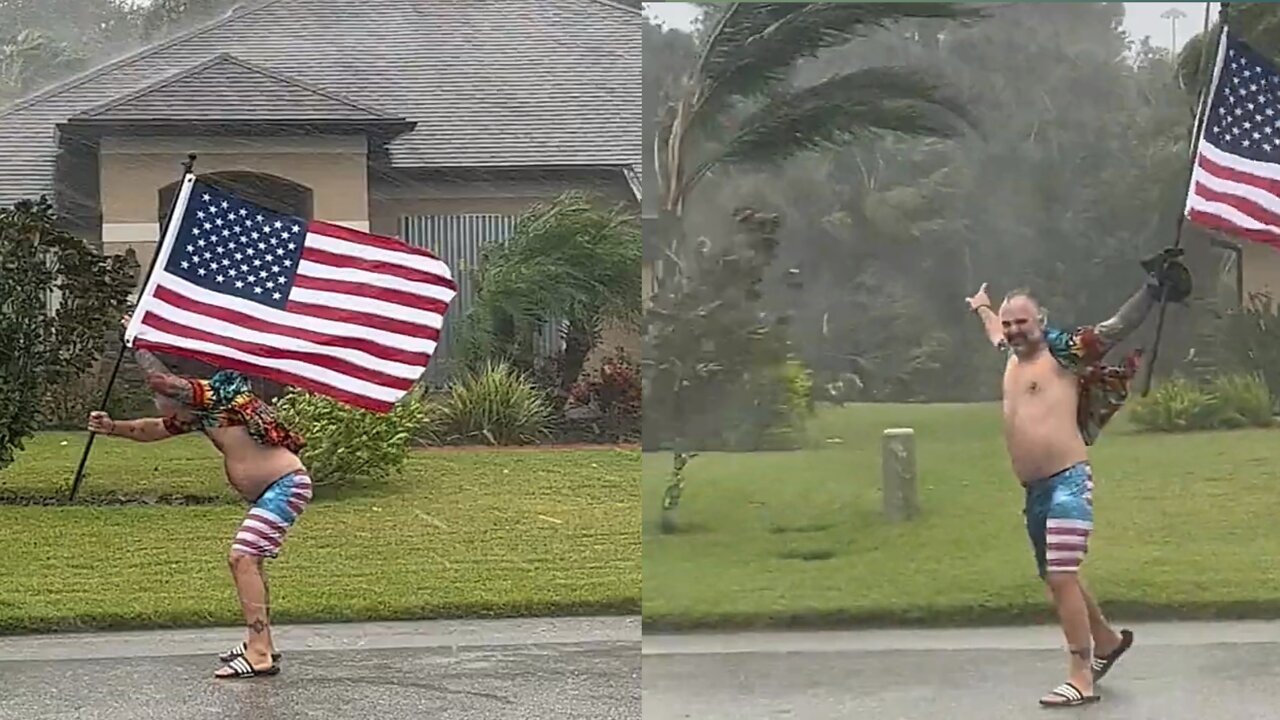 Man Enjoying havy | rain with American flag | #Entertainment #rumble #viral