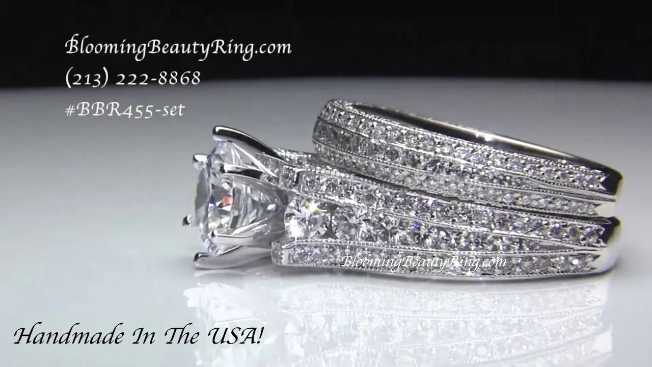 Unique Diamond Engagement Ring Set BBR-455-Set By BloomingBeautyRing com