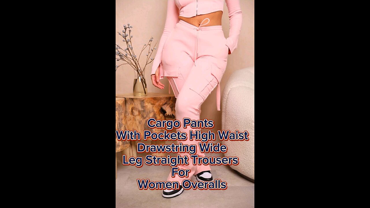 Cargo Pants With Pockets High Waist Drawstring Wide Leg Straight Trousers For Women Overalls