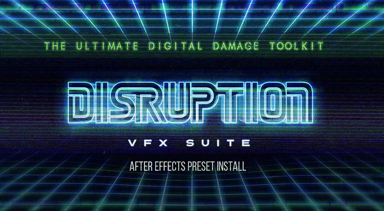 An overview of the Disruption Glitch AE Toolkit inside the CINEPUNCH Bundle for Adobe After Effects.