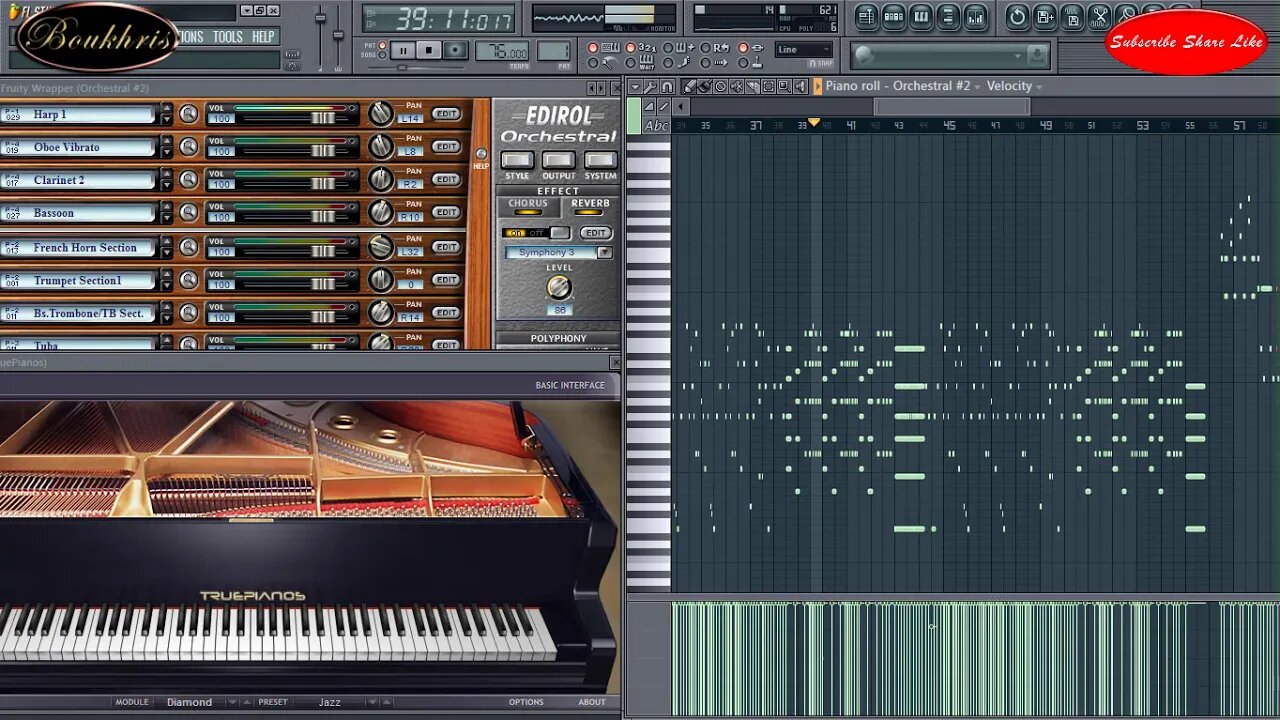 Fl Studio Orchestral Harp, Violin warm section and TruePianos, METALLICA Nothing Else Matters
