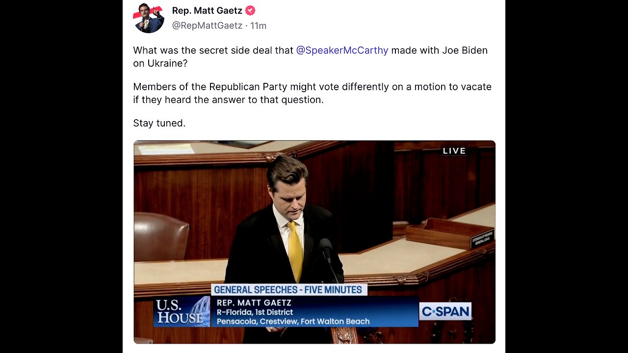 Spkr. Kevin McCarthy - Confirmed Secret Side Deal Funds Ukraine