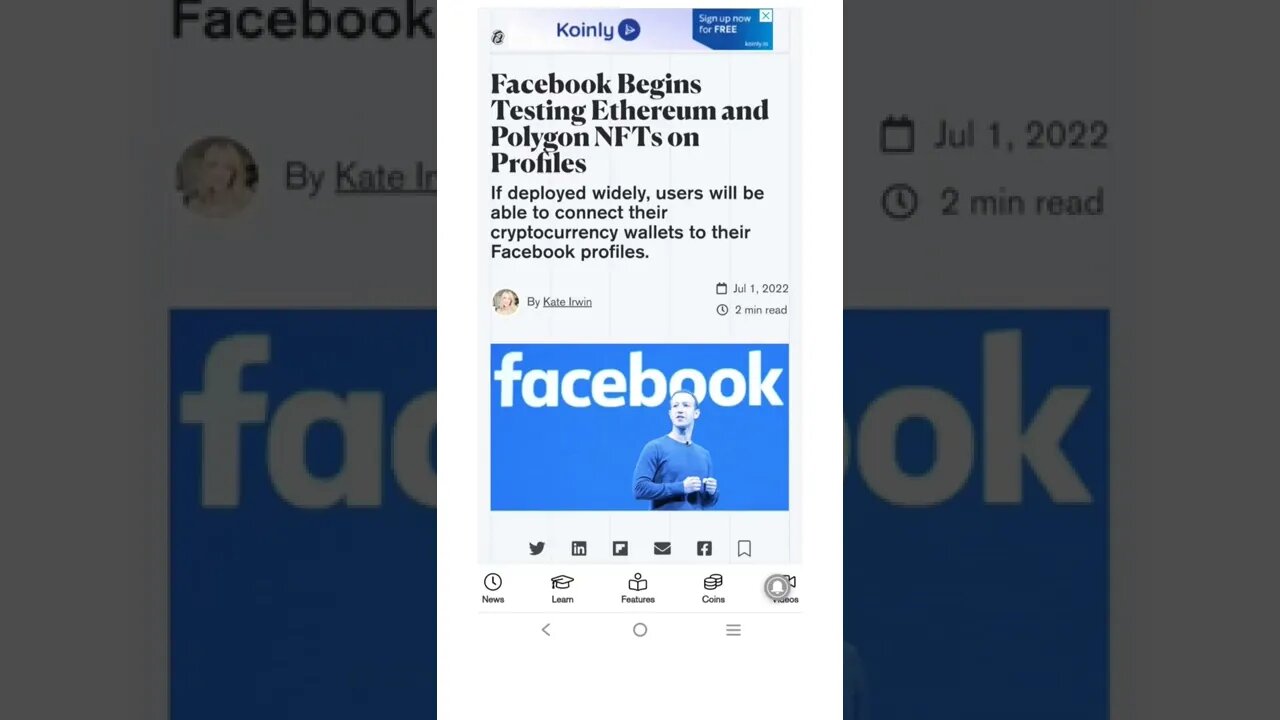 Facebook Begins Testing Ethereum and Polygon NFTs on Profiles #cryptomash #ytshorts #cryptonews