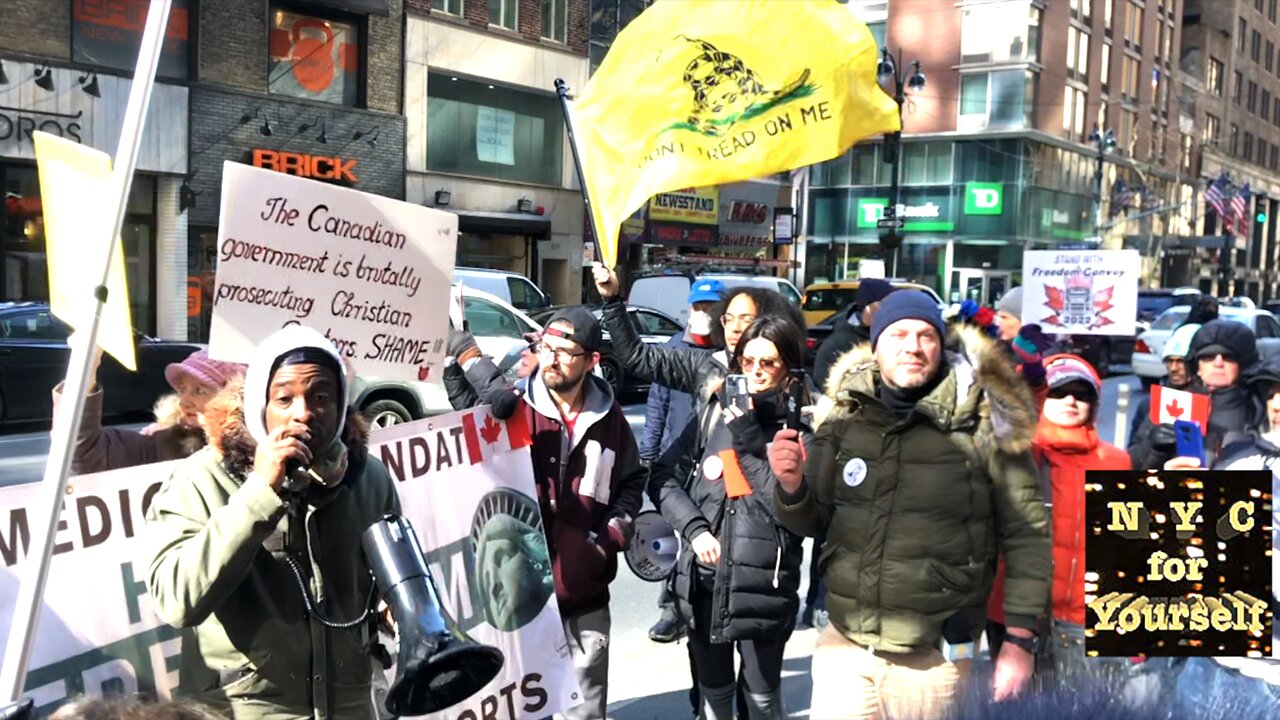 NYC Protester Moe Olivier Speaks at Canadian Consulate in Support of Canadian Anti-Mandate Truckers