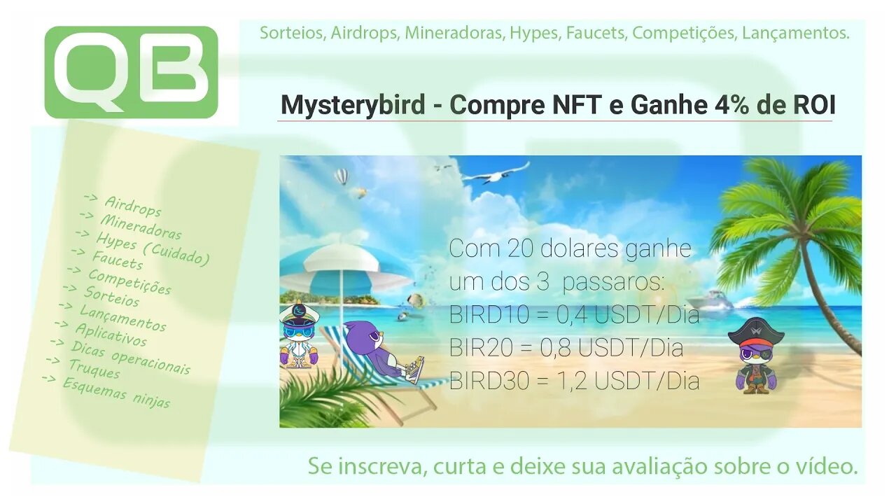 #NFT - #passive #income - #mysterybird - #ROI 4% ao dia!