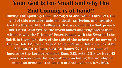 Rev. 8-9. We didn't like Christ's preaching so we hired Satan the man of sin 2 Thess. 2:1-11; Rom. 5:12-21.