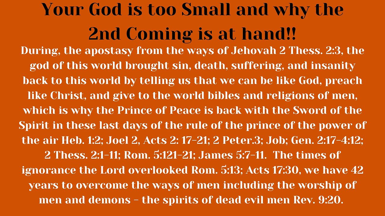 Rev. 8-9. We didn't like Christ's preaching so we hired Satan the man of sin 2 Thess. 2:1-11; Rom. 5:12-21.